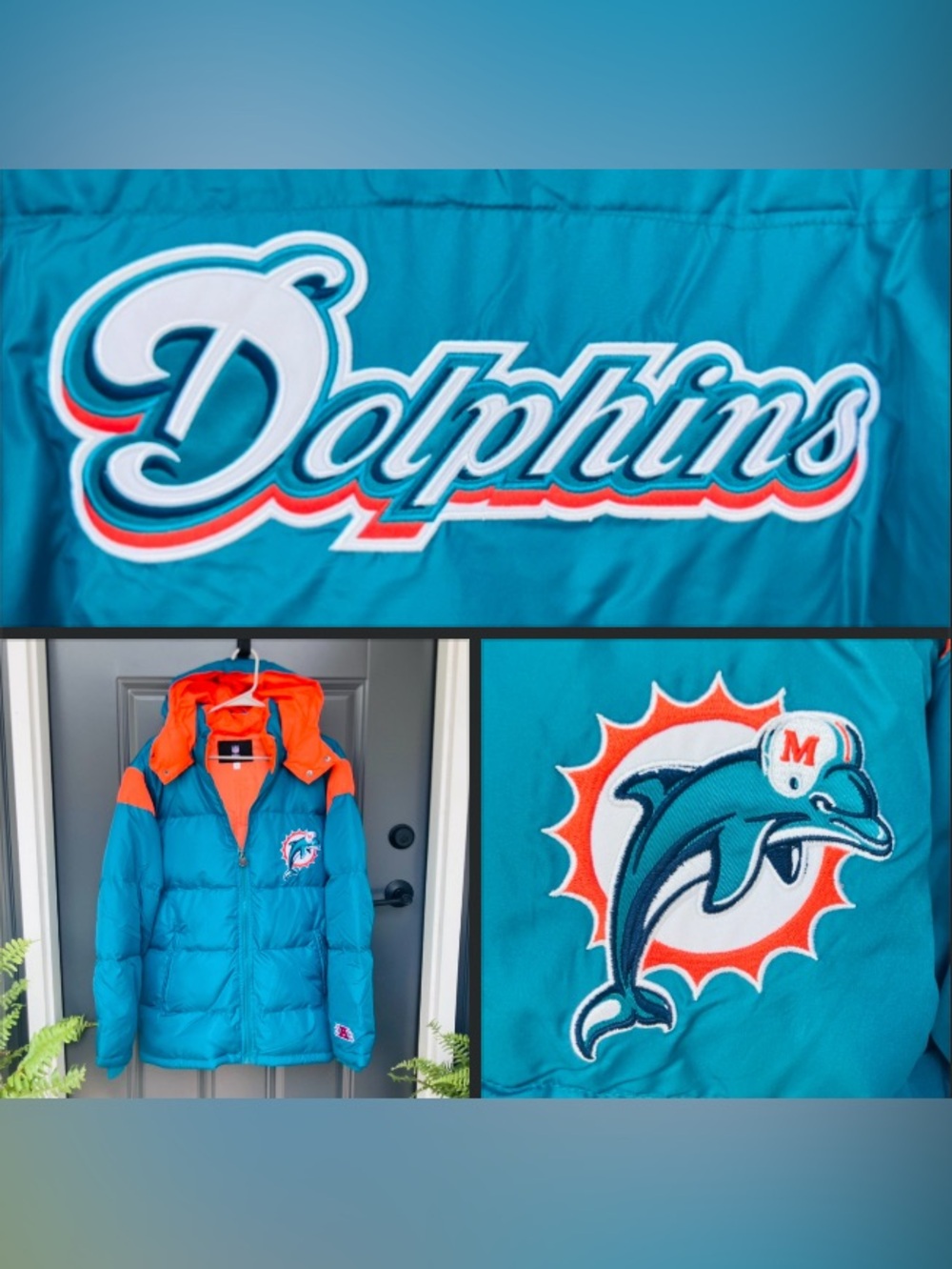 Miami Dolphins Pro Line Puffer Jacket Vintage 1990s Embroidered Logos Large NWT